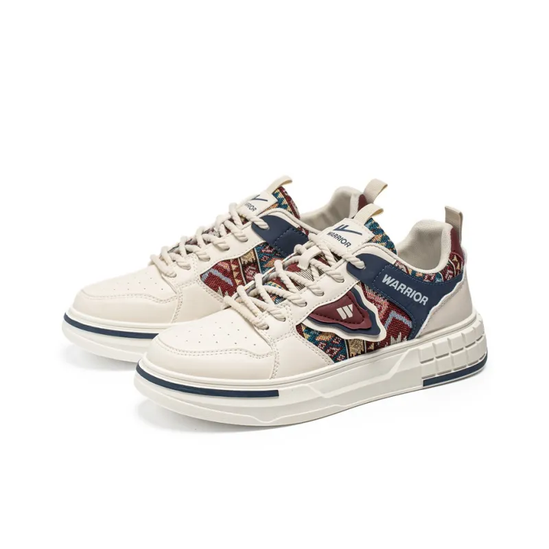 Warrior Slip Resistant, Abrasion Resistant, Lightweight Low Top Skateboard Shoes Men's Beige Dark Blue Red-2