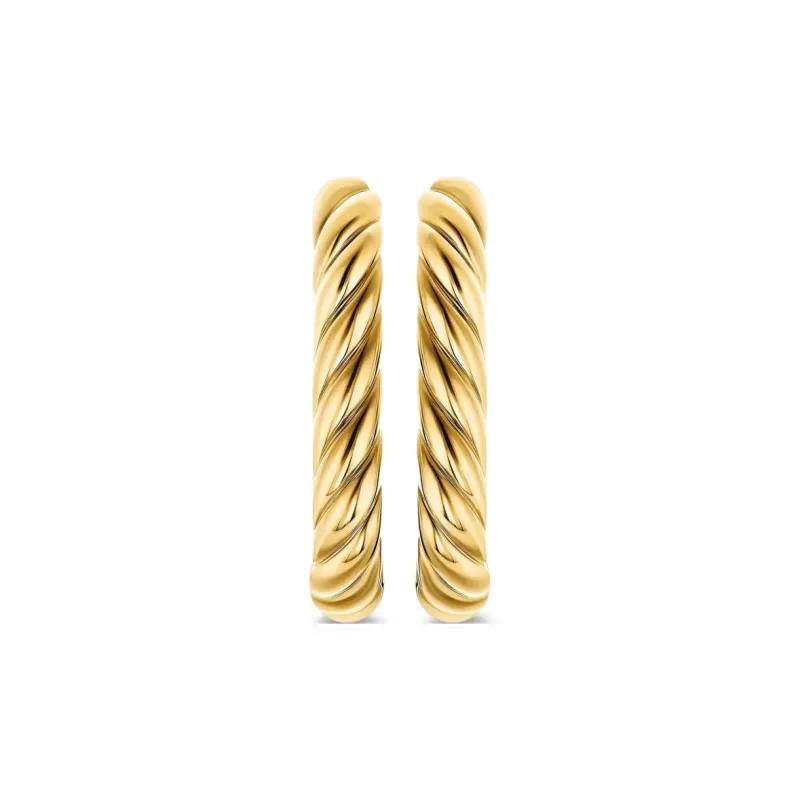 David Yurman 18kt Yellow Gold Sculpted Cable Micro Huggie Hoop Earrings 10.7mm-0