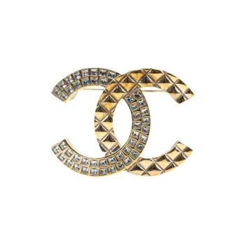 CHANEL 2017 Plated Rhinestone Cc Quilted Brooch Costume Brooch