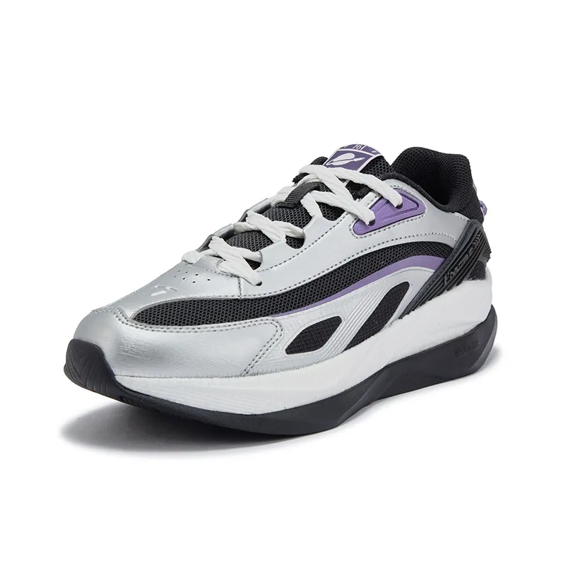 361° Anti Slip Wear Resistant Low Top Casual Shoes Women's Black Charcoal Gray+Silver White-1
