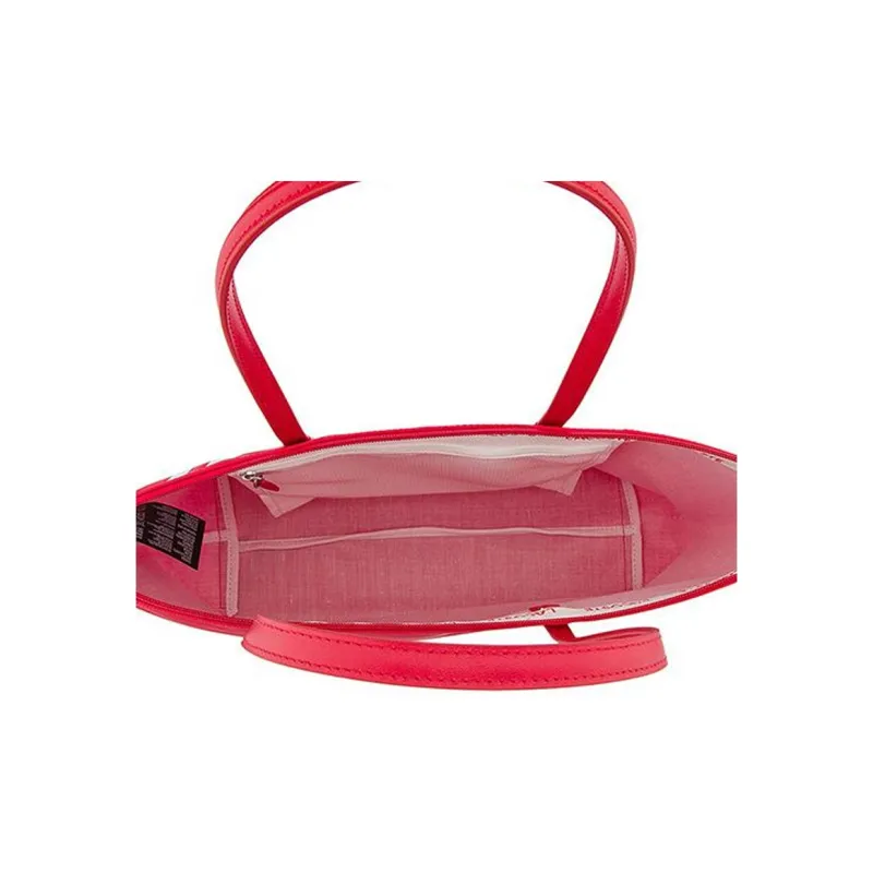 LACOSTE PVC Tote Bag Shopping Bag Shoulder Bag Handbag Medium Size Women's Red Stamped White Strips-4