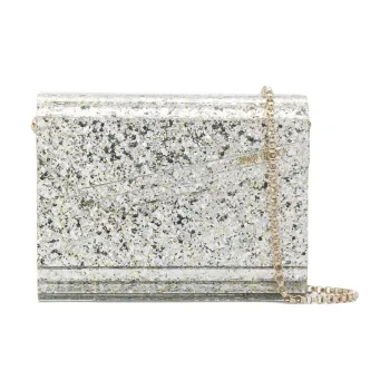 Jimmy Choo Coarse Glitter Acrylic Handbag Clutch Women's Gray