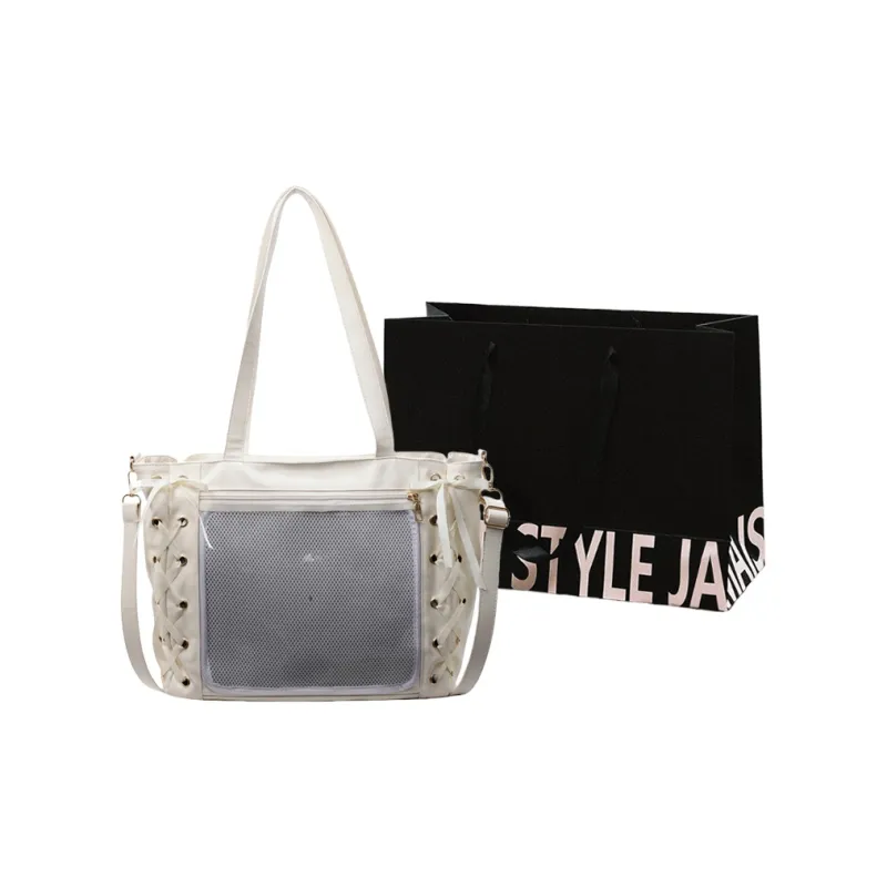 Cwatcun PU Crossbody Bag Women's Ecru/Silver/Black/Pink-0