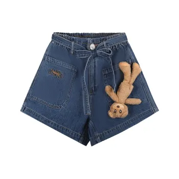 LALABOBO Denim Shorts Women's Dark Blue White