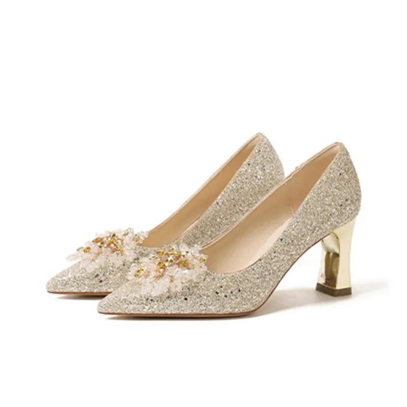 KATHRYN WILSON Chunky Heel High Heels Women's Champagne-2