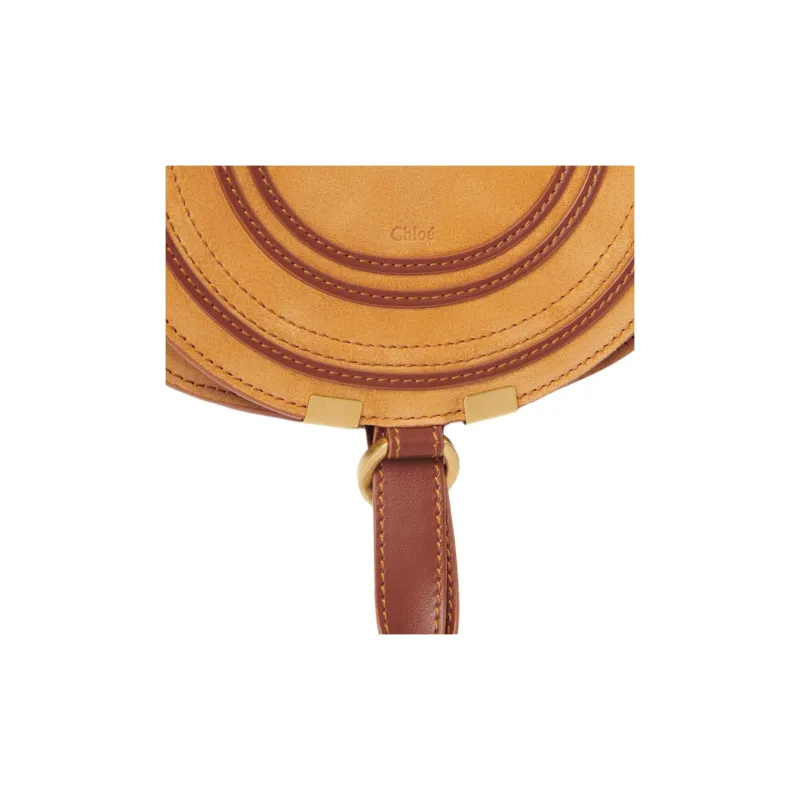 Chloe Marcie Suede Grain Calfskin Saddle Bag, Crossbody Bag, Shoulder Bag Trumpets Women's Yellow-4
