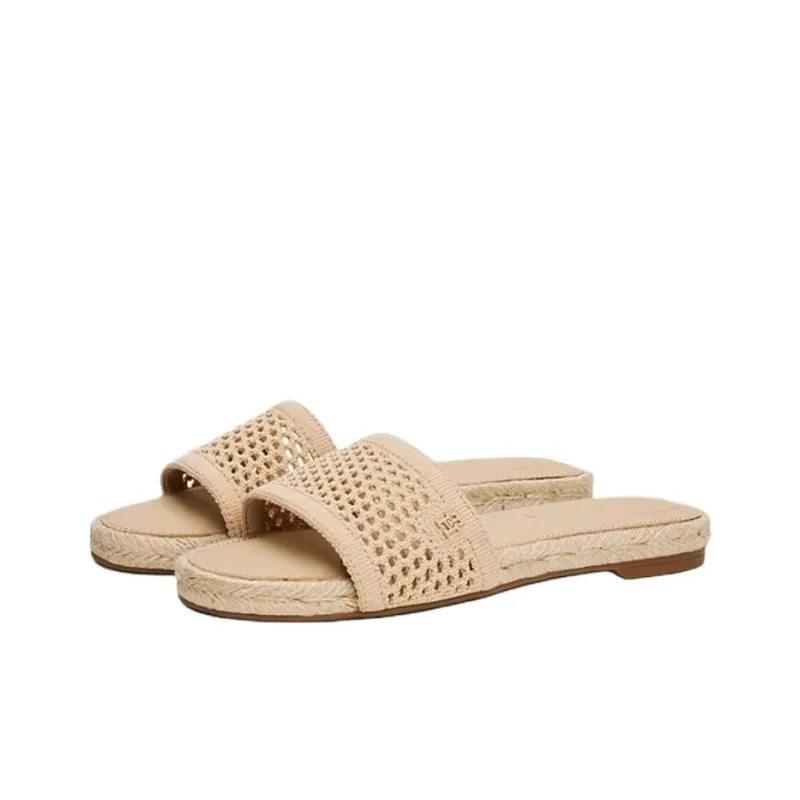 Tommy Hilfiger TH Monogram Rubber Sole Abrasion Resistant Slide Slippers Women's Beige-2