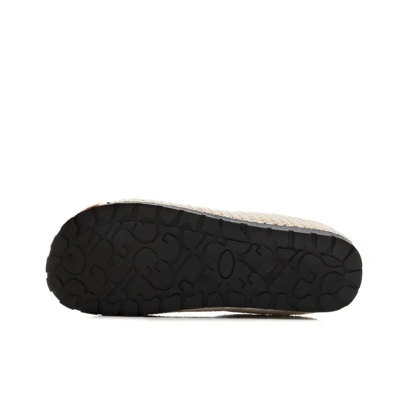 HUANQIU Rubber Sole Cut Out Woven Quiet, Odor Resistant, Slip Resistant Closed Toe Slippers Women's Beige-4