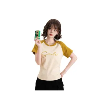 FAWENXIANGZI T Shirts Women's Beige Yellow+Yellow Green