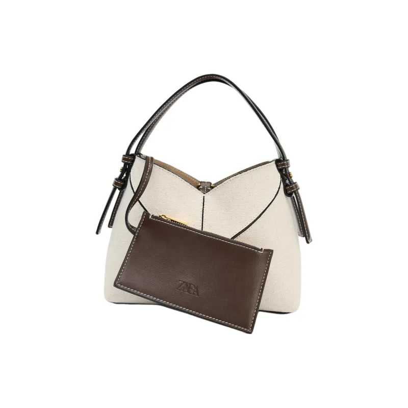 ZARA Cotton Tote Bag, Shopping Bag, Shoulder Bag, Crossbody Bag, Handbag Mini Women's White-1