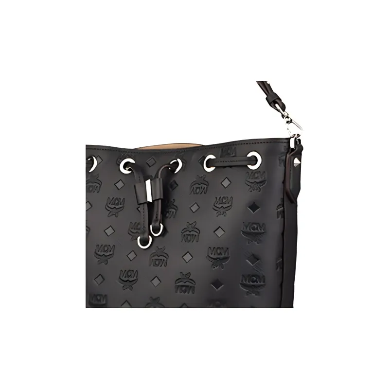 MCM Essential Visetos Origina Artificial Leather Bucket Bag, Shoulder Bag, Crossbody Bag Women's Black-4