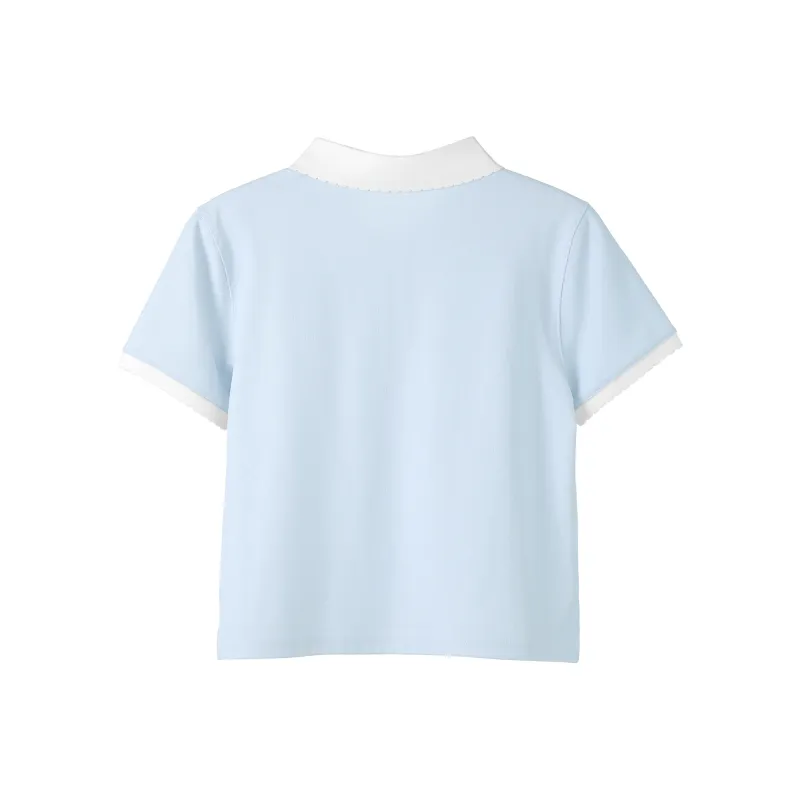 Fstudio Summer Petite Polo Neck Minimalist Outfit Short Sleeved T Shirts Women's-2