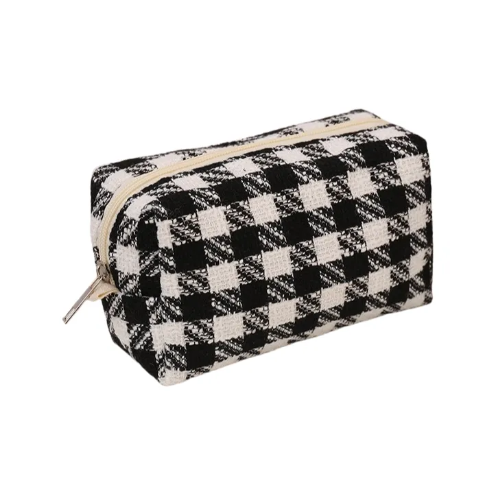 QEEDNS Ins Refreshing Green Plaid Makeup Bags Large Capacity Canvas-4