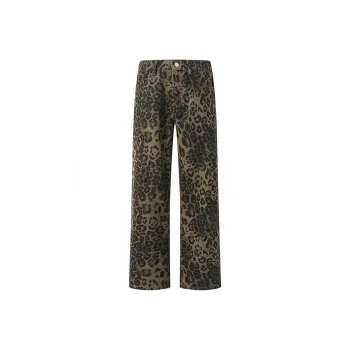 HKRXEC Jeans Men Brown Leopard Print