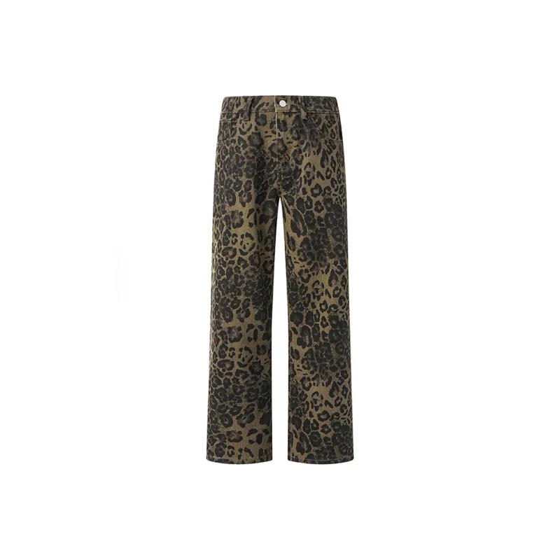 HKRXEC Jeans Men Brown Leopard Print-0