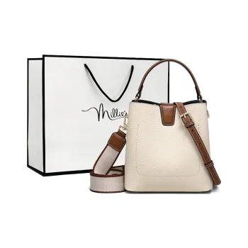 MILLIE'S Cow Leather Shoulder Bag, Crossbody Bag, Handbag Regular Women's Ecru/Caramel