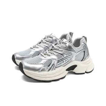 FOXER Abrasion Resistant Balance Height Increasing Low Top Chunky Sneakers Women's Silver