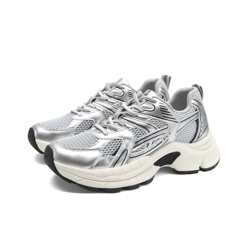 FOXER Abrasion Resistant Balance Height Increasing Low Top Chunky Sneakers Women's Silver-0