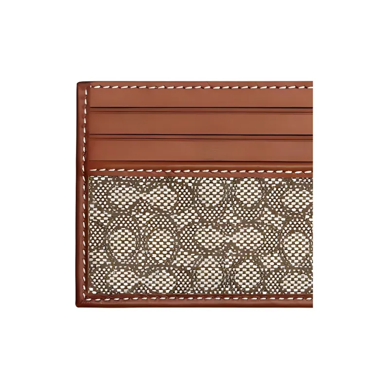 COACH Card Case Jacquard With Calfskin Coin Purses Card Holders Men's Brown & Gray Monogram-4