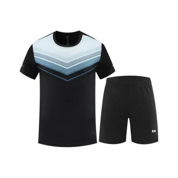KPADB Minimalist Style Crew Neck Breathable Sports Shorts Fitness Set Black Unisex