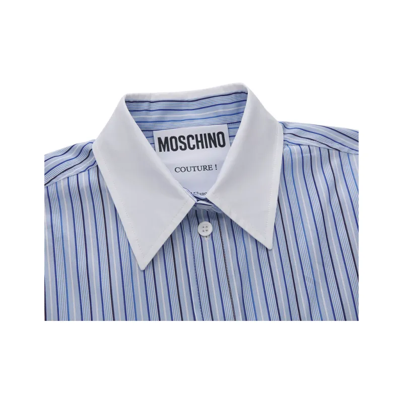 MOSCHINO Logo Embroidered Asymmetric Pinstriped Dress-3