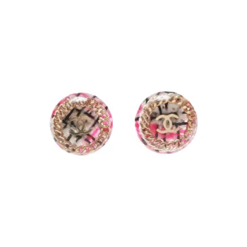 CHANEL 2014 Tweed Cc Earrings