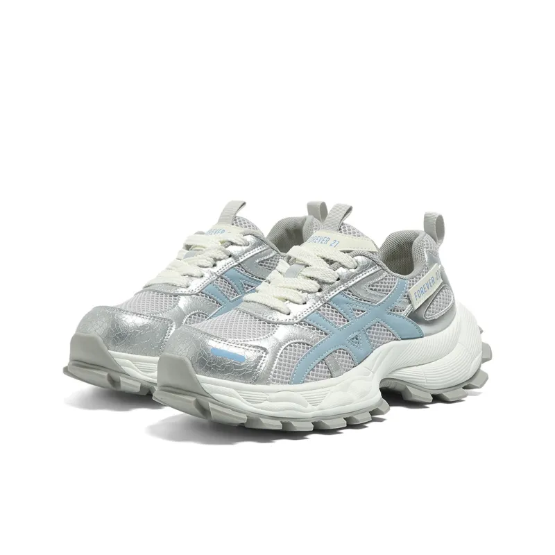 FOREVER 21 Low Top Chunky Sneakers Women's Silver Blue-2