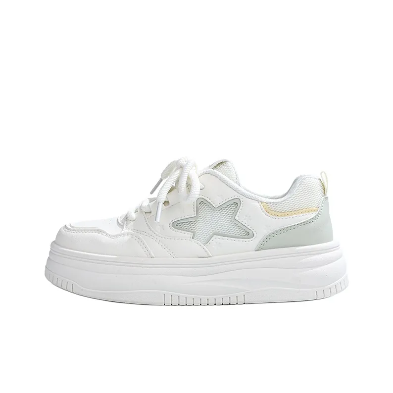 RENBEN Slip Resistant, Lightweight, And Breathable Low Top Skateboard Shoes Women's Beige Green-0
