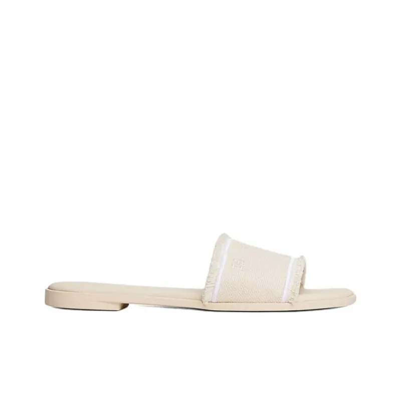 Tommy Hilfiger TH Monogram Rubber Sole Abrasion Resistant Slide Slippers Women's Beige-1