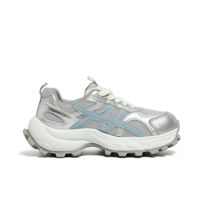 FOREVER 21 Low Top Chunky Sneakers Women's Silver Blue-1
