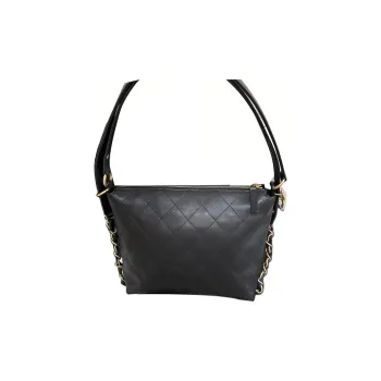 CHANEL Calfskin HOBO Shoulder Bag Small Size Women's Black