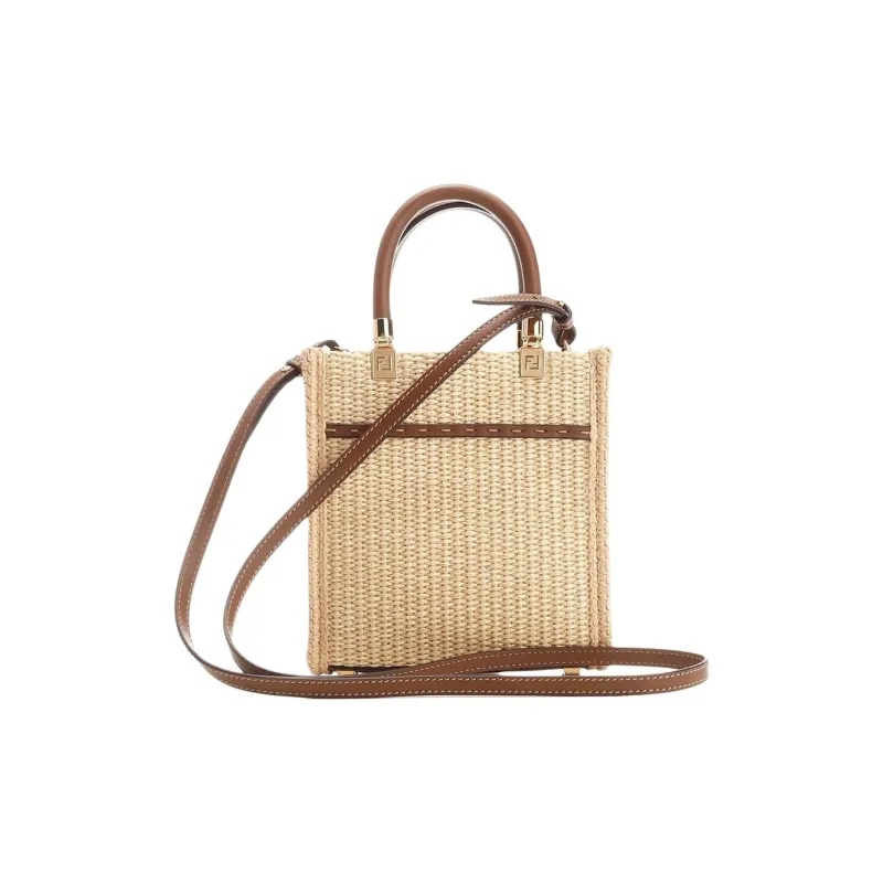 FENDI Straw Woven Handbag Mini Women's Beige-2