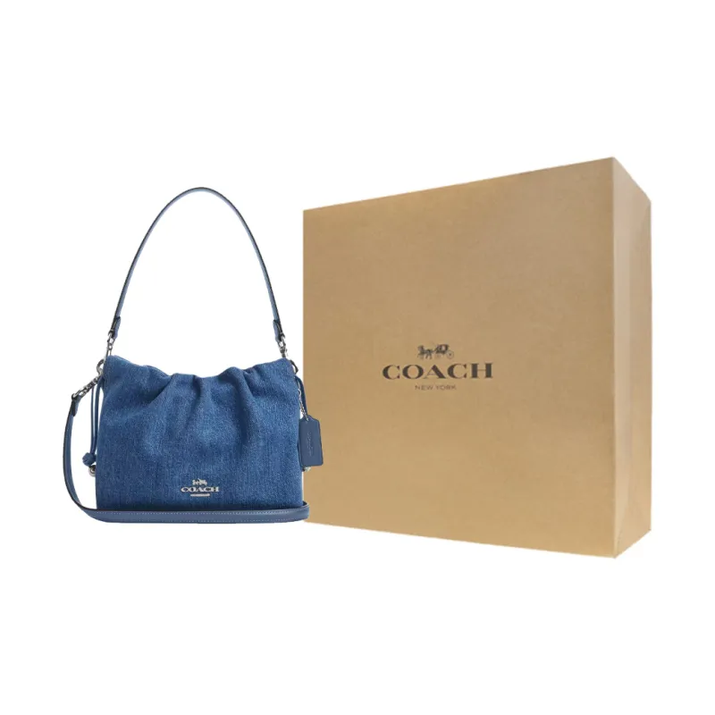 COACH Faye Denim Shoulder Bag Small Size Women's Blue-6