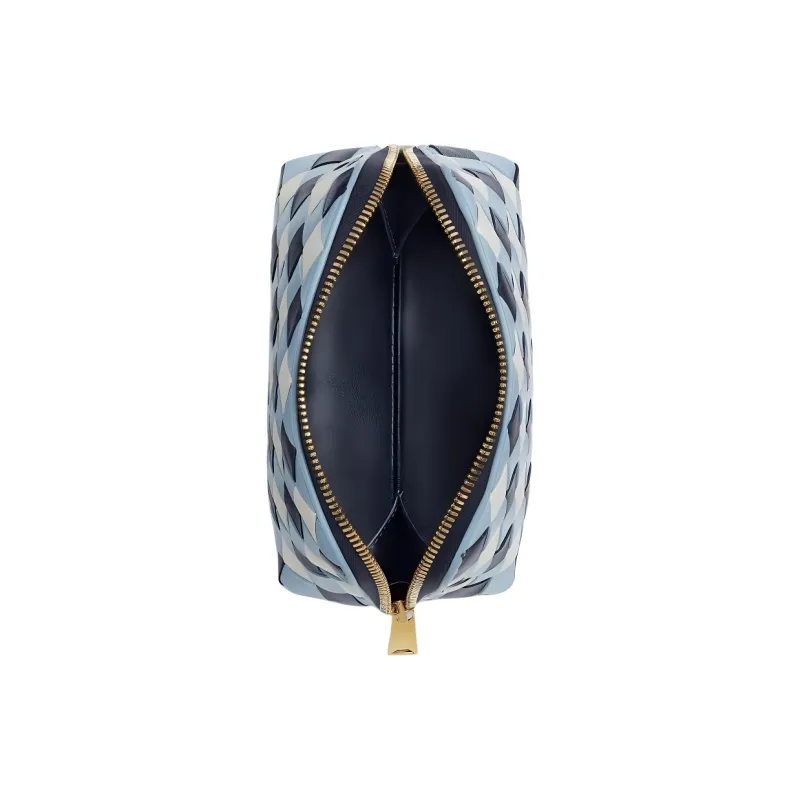 Bottega Veneta Sheepskin Makeup Bag Trumpets Women's Dark Blue & Ice Blue & White-2