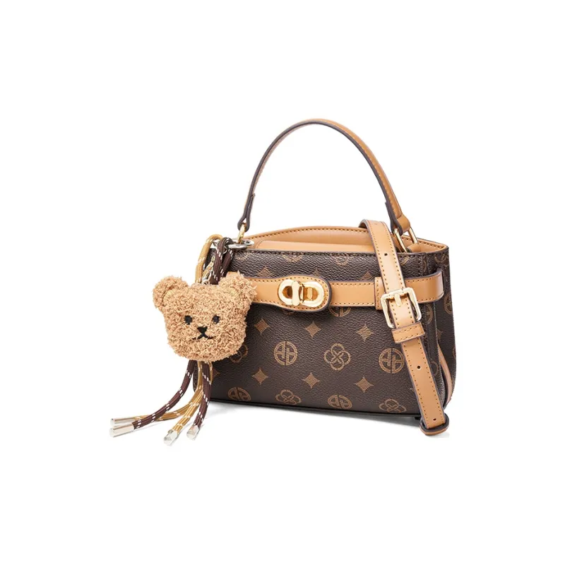 AOKANG PVC Kelly Bag, Shoulder Bag, Crossbody Bag, Handbag Women's Coffee/Ecru-0