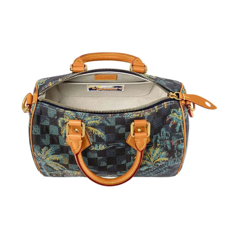 LOUIS VUITTON Speedy Leather Trim One Shoulder Handbag Regular Women's Blue & Multicolor-3