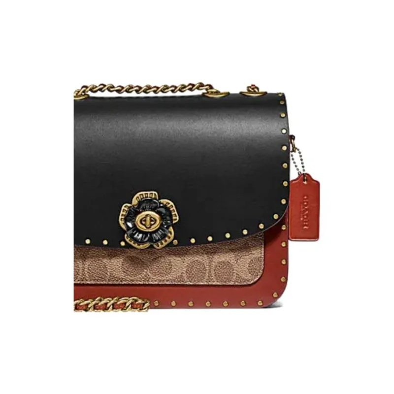 COACH Madison Cow Leather With Snake Skin Envelope Bag, Crossbody Bag, Shoulder Bag Medium Size Women's Black & Brown-5