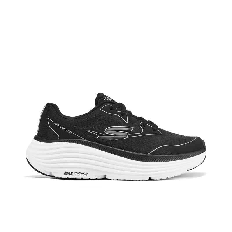 Skechers Max Cushioning, Breathable, Supportive, Rebound Low Top Running Shoes Women's Black Silver-1