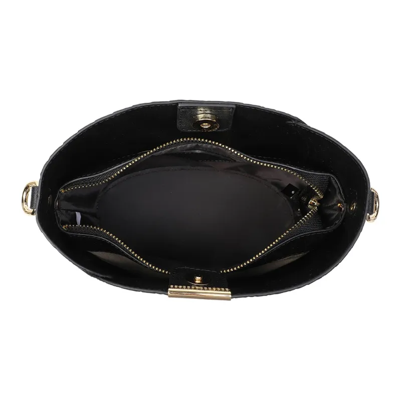 PT'SON Cow Leather Bucket Bag, Shoulder Bag, Crossbody Bag, Handbag Regular Women's Black-5