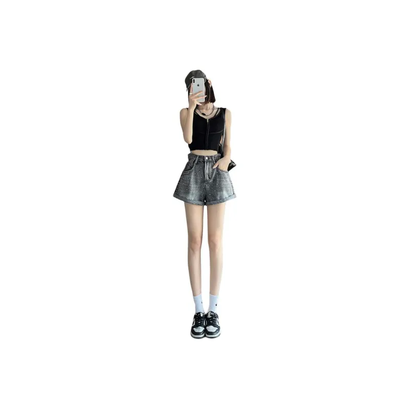 Ordifen Denim Shorts Women's Black Gray-1