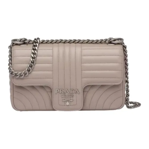 PRADA Diagramme Leather Shoulder Bag Medium Size Women's Gray