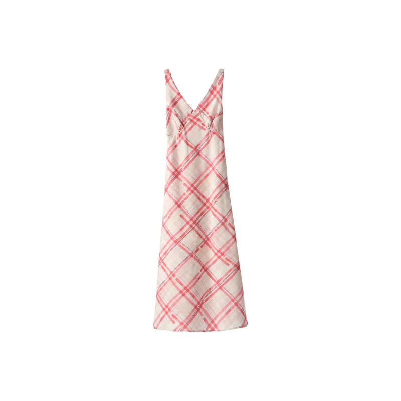 Rose Sleeveless Dresses Women's Red White Plaid-0