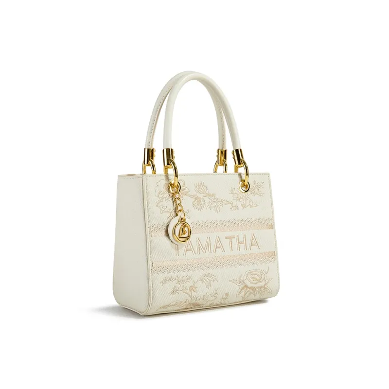 TAMATHA Polyurethane Synthetic Leather Lady Dior Bag Handbag Women's Embroidery In White-1