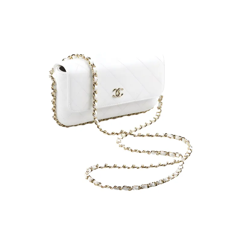 CHANEL Sheepskin Flap Bag, Cell Phone Pouch, Shoulder Bag, Crossbody Bag Women's White-1