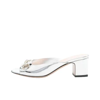 GUCCI Horsebit Abrasion Resistant Slide Slippers 5cm Women's Silver
