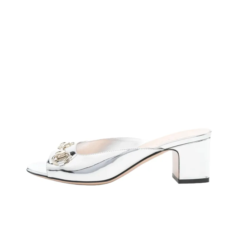 GUCCI Horsebit Abrasion Resistant Slide Slippers 5cm Women's Silver-0