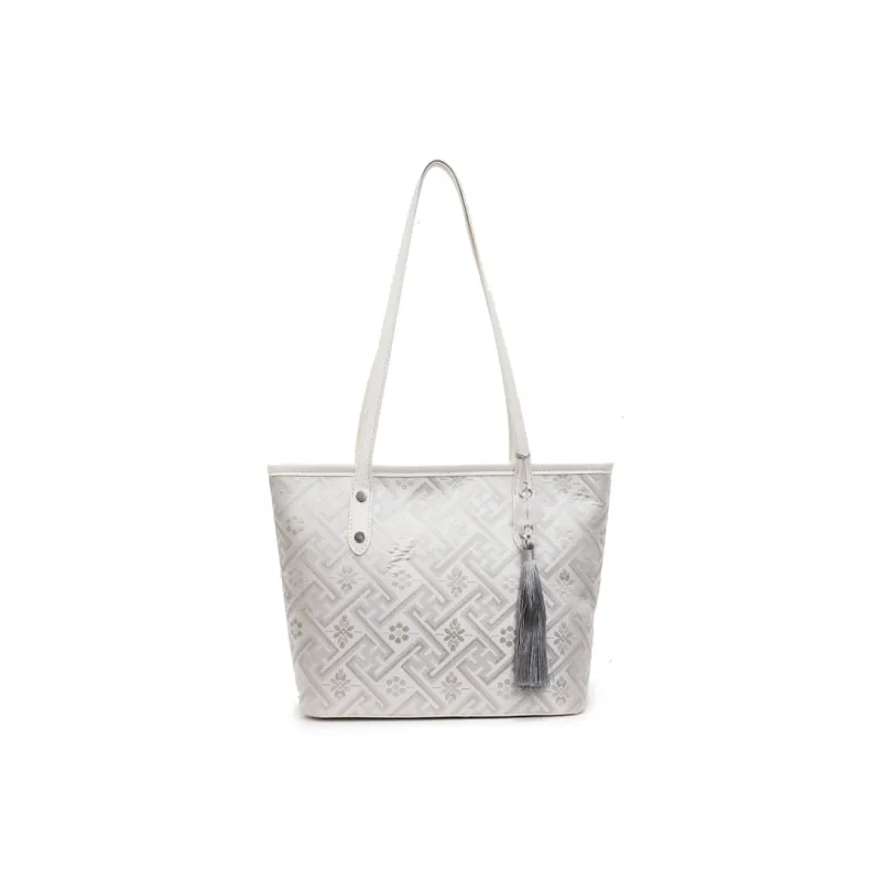 Miss Angel Fabric Tote Bag, Shopping Bag, Shoulder Bag Women's White/Silver-0