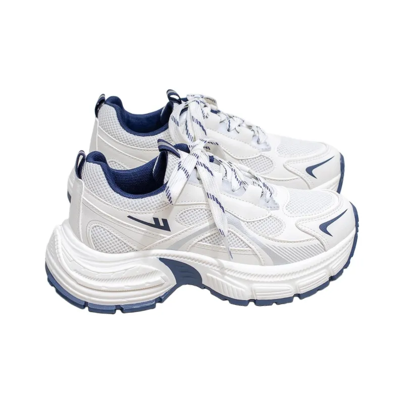 Warrior Breathable Cushioning Low Top Chunky Sneakers Women's Beige Dark Blue-1