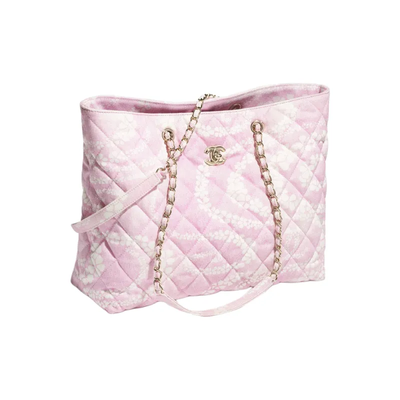 CHANEL Coco Denim Tote Bag, Shopping Bag, Handbag Women's Light Pink & White-1