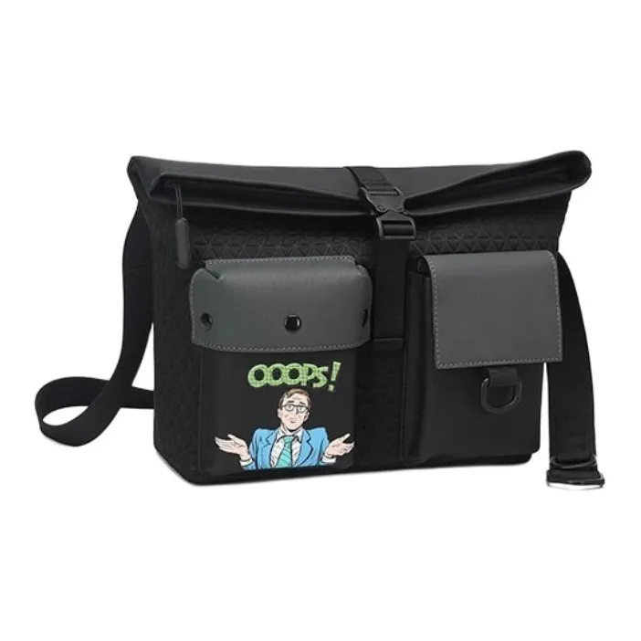 VIHUS Fabric, Polyurethane, Synthetic Leather Crossbody Bag, Shoulder Bag Men's Black-2